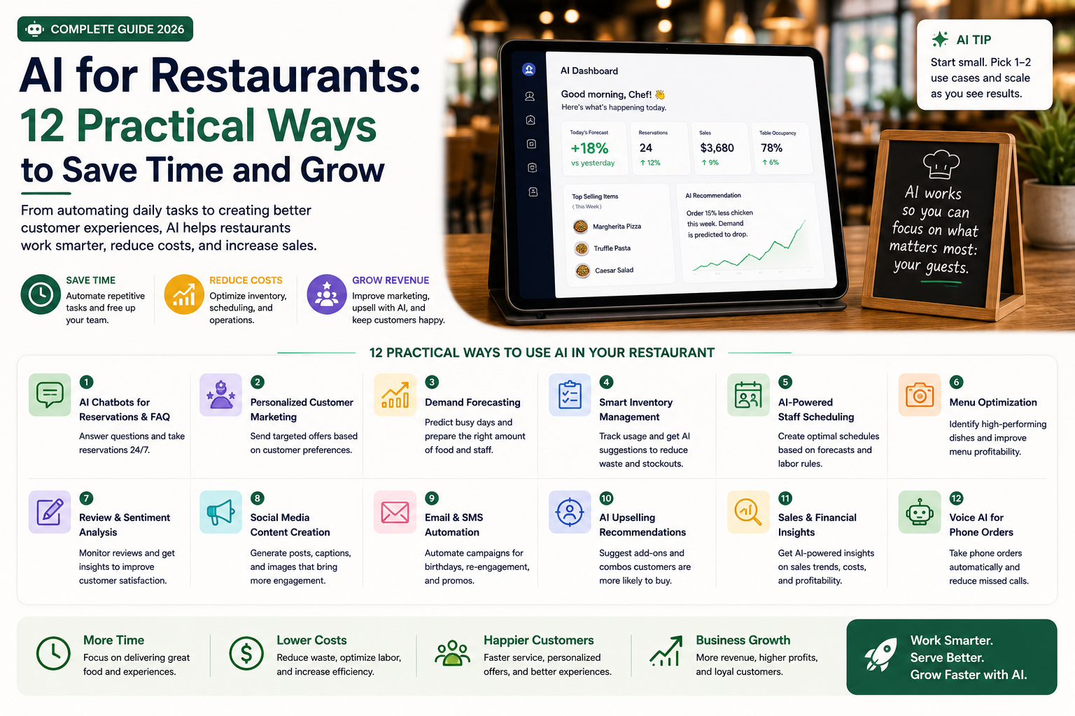AI for Restaurants: 12 Practical Ways to Save Time and Grow